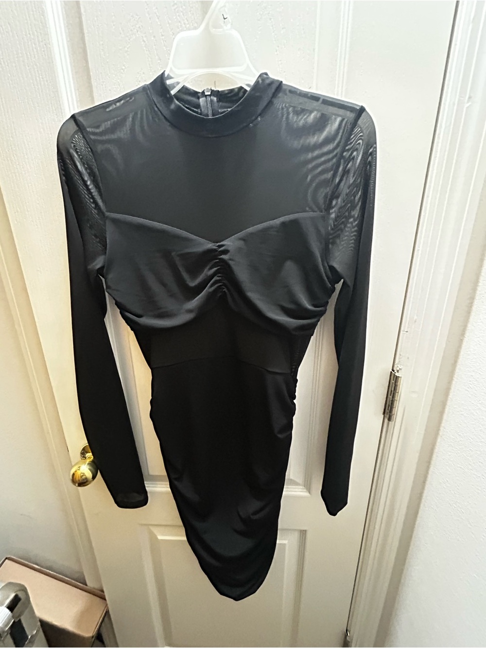 Forever 21 Black Sheer Mesh Ruched Bodycon Mini Dress Size Medium